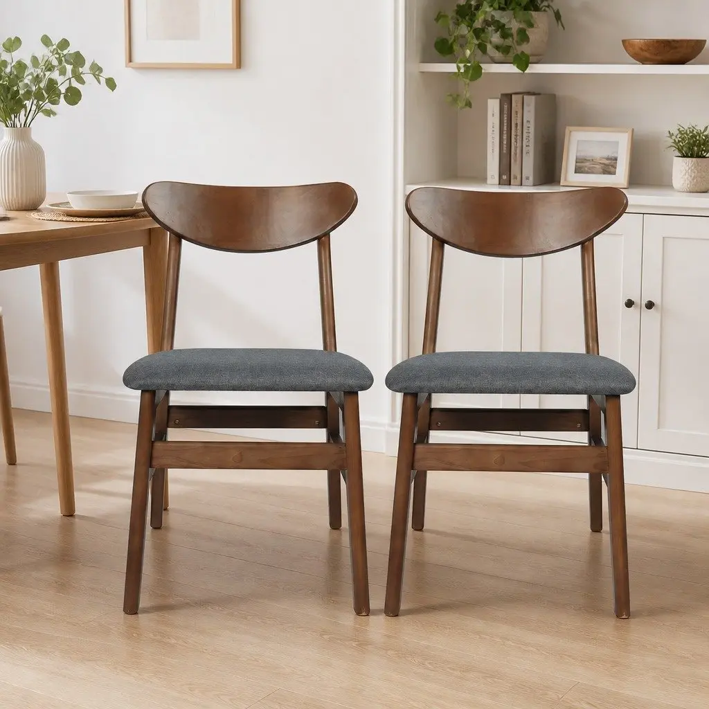 Dining Chairs Set of 4 Kitchen Seating Linen Upholstery Walnut