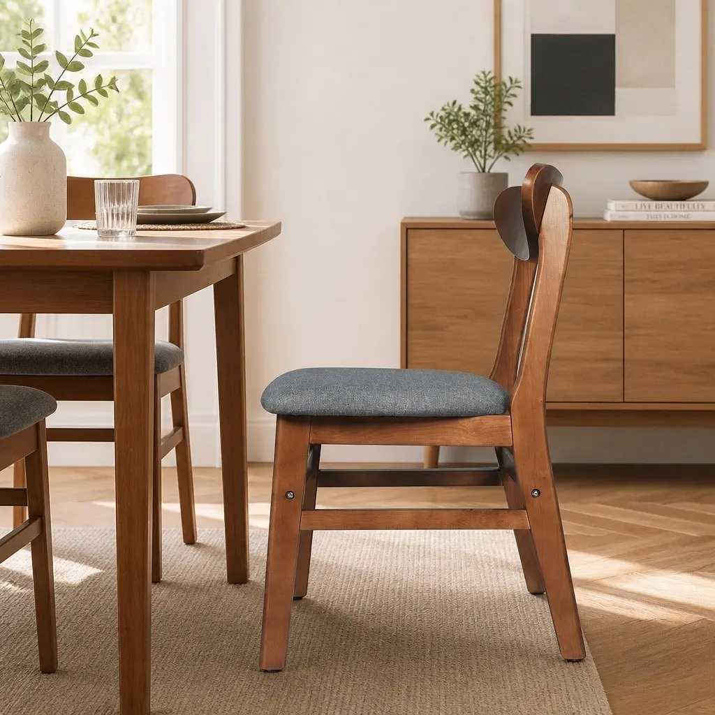 Dining Chairs Set of 4 Kitchen Seating Linen Upholstery Walnut