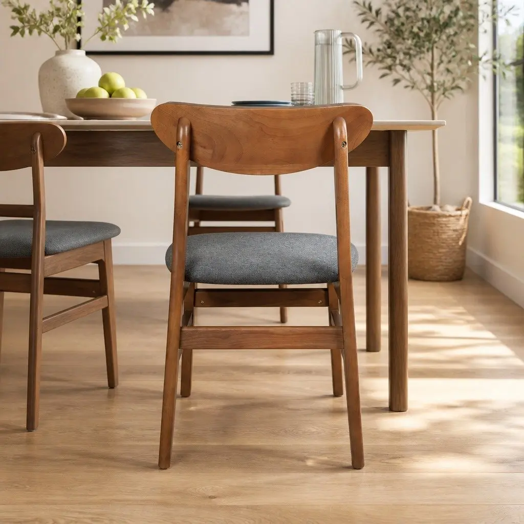 Dining Chairs Set of 4 Kitchen Seating Linen Upholstery Walnut