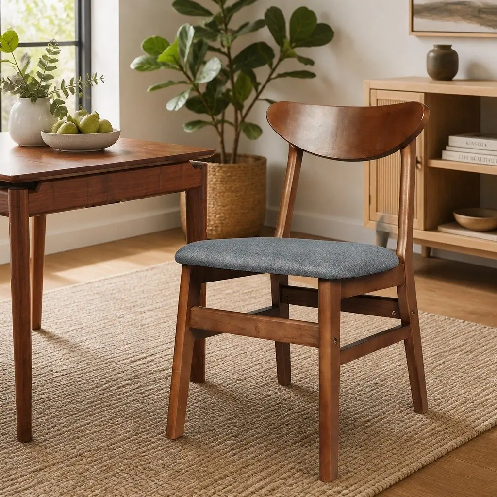 Dining Chairs Set of 4 Kitchen Seating Linen Upholstery Walnut