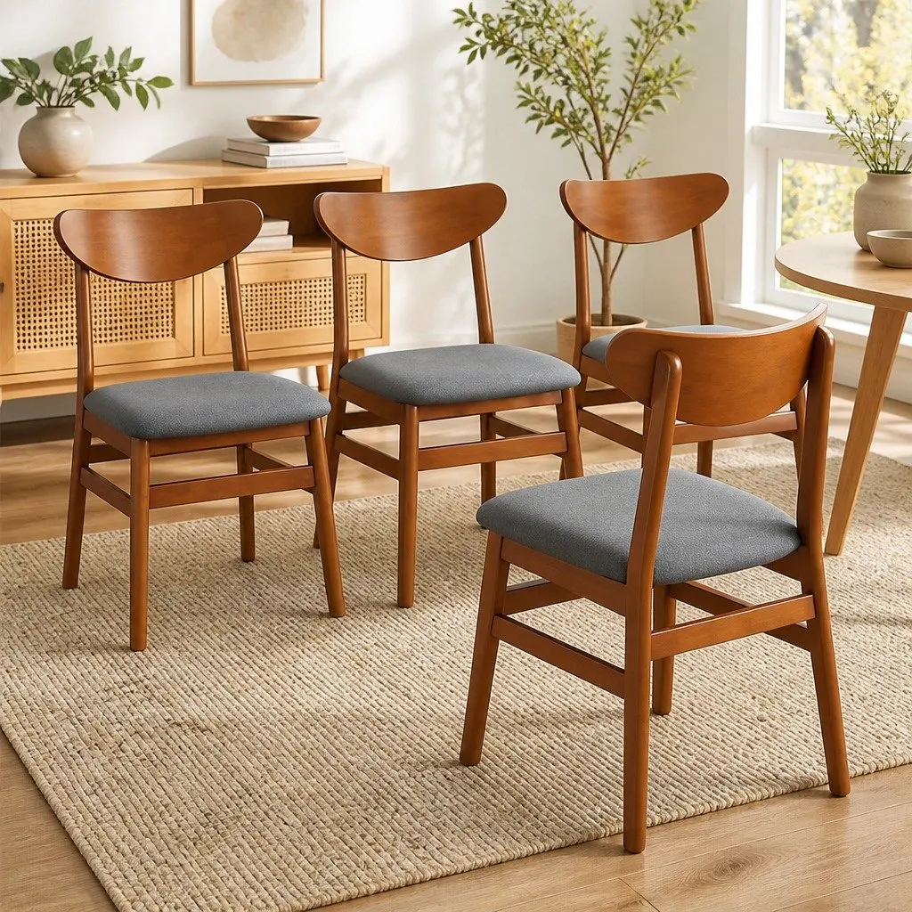 Dining Chairs Set of 4 Kitchen Seating Linen Upholstery Walnut