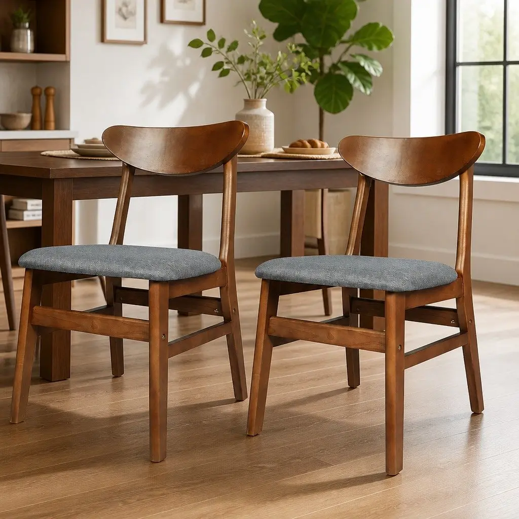 Dining Chairs Set of 4 Kitchen Seating Linen Upholstery Walnut