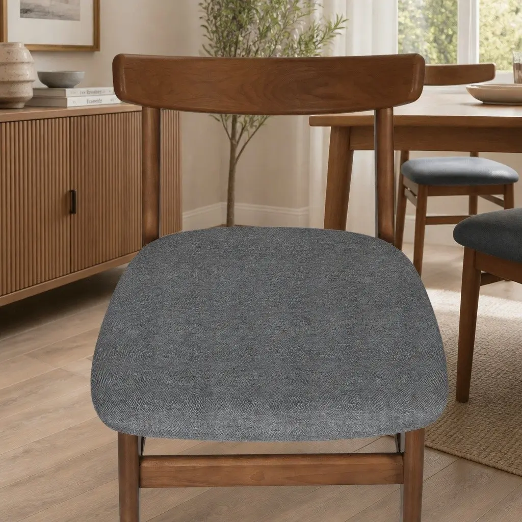 Dining Chairs Set of 6 Kitchen Seating Linen Upholstered Walnut Natural Wood Frame