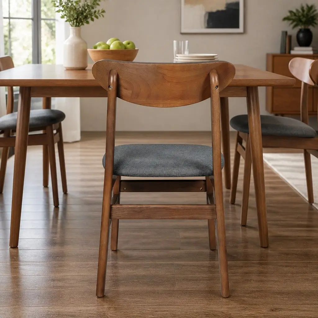 Dining Chairs Set of 6 Kitchen Seating Linen Upholstered Walnut Natural Wood Frame