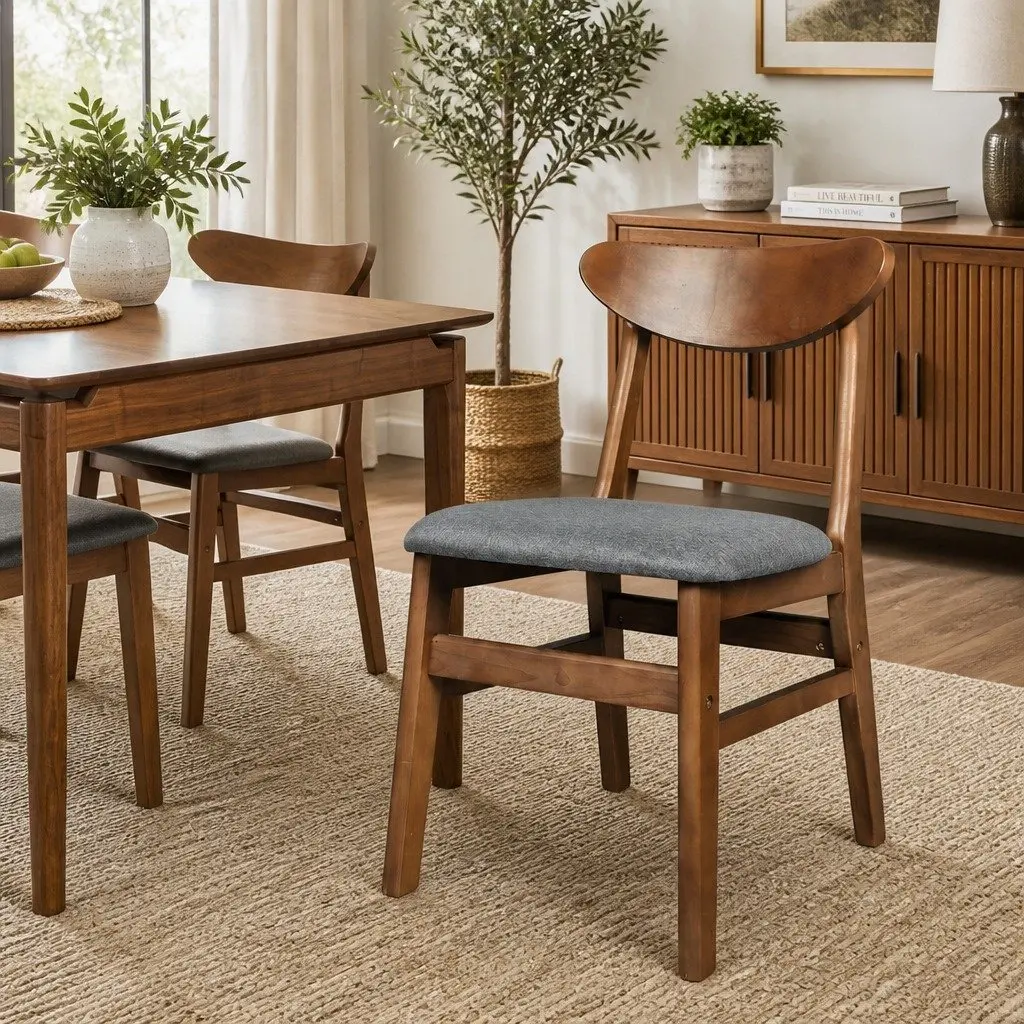 Dining Chairs Set of 6 Kitchen Seating Linen Upholstered Walnut Natural Wood Frame