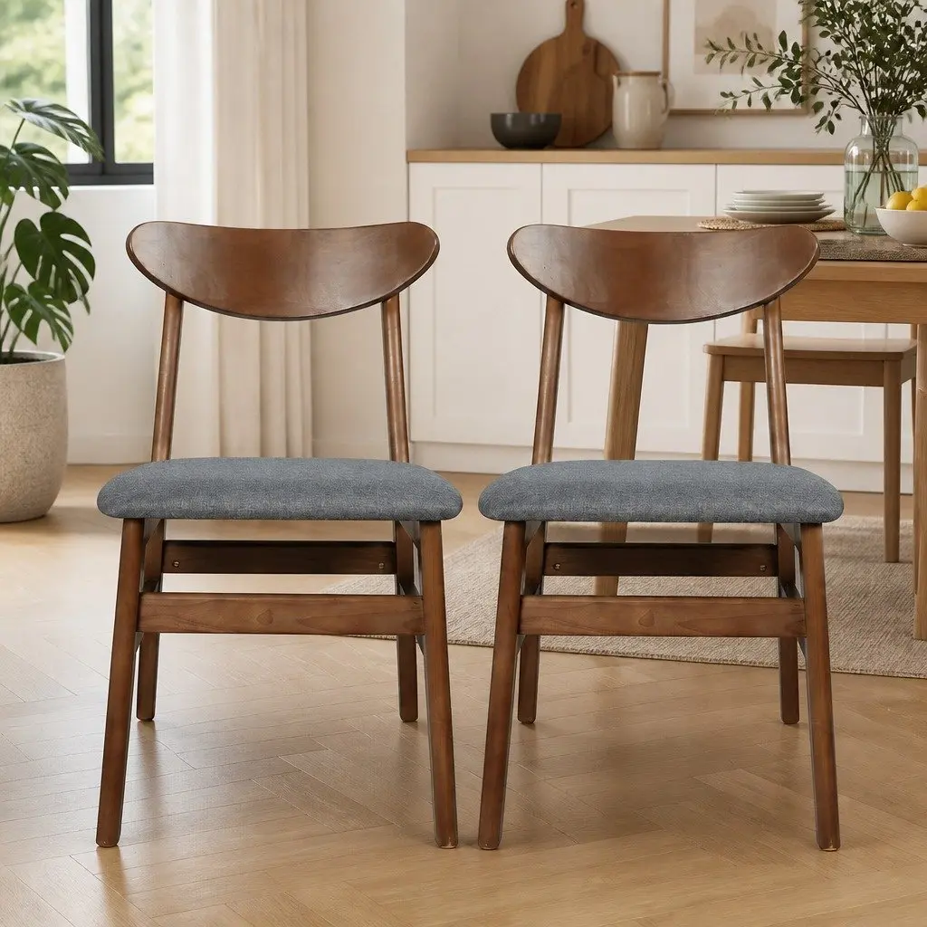 Dining Chairs Set of 8 Kitchen Seating Wooden Frame Linen Upholstered Cafe