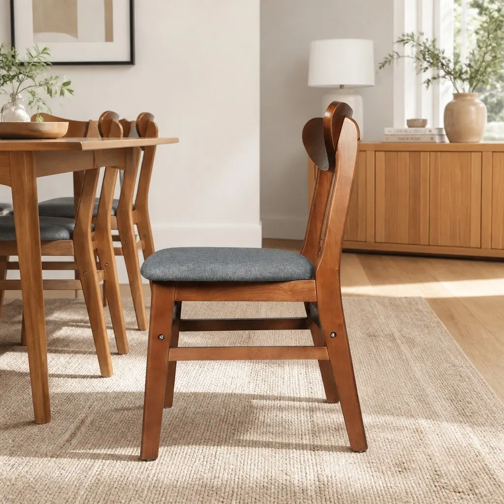 Dining Chairs Set of 8 Kitchen Seating Wooden Frame Linen Upholstered Cafe