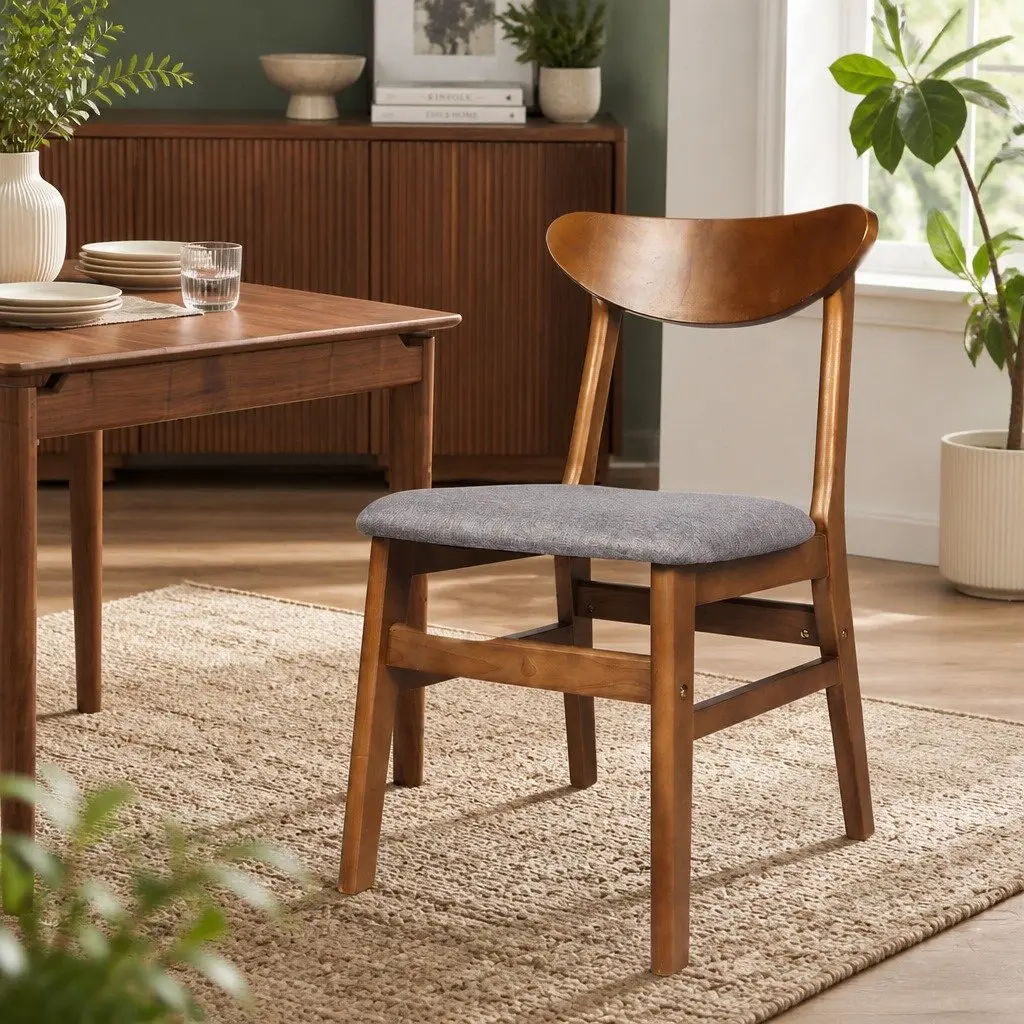 Dining Chairs Set of 8 Kitchen Seating Wooden Frame Linen Upholstered Cafe