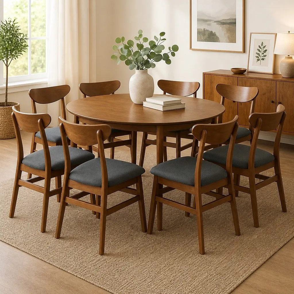Dining Chairs Set of 8 Kitchen Seating Wooden Frame Linen Upholstered Cafe