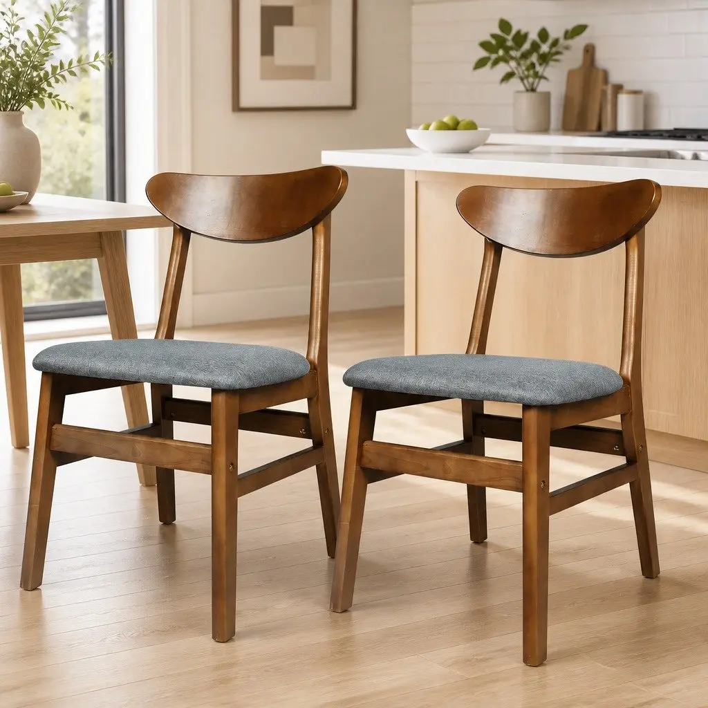 Dining Chairs Set of 8 Kitchen Seating Wooden Frame Linen Upholstered Cafe