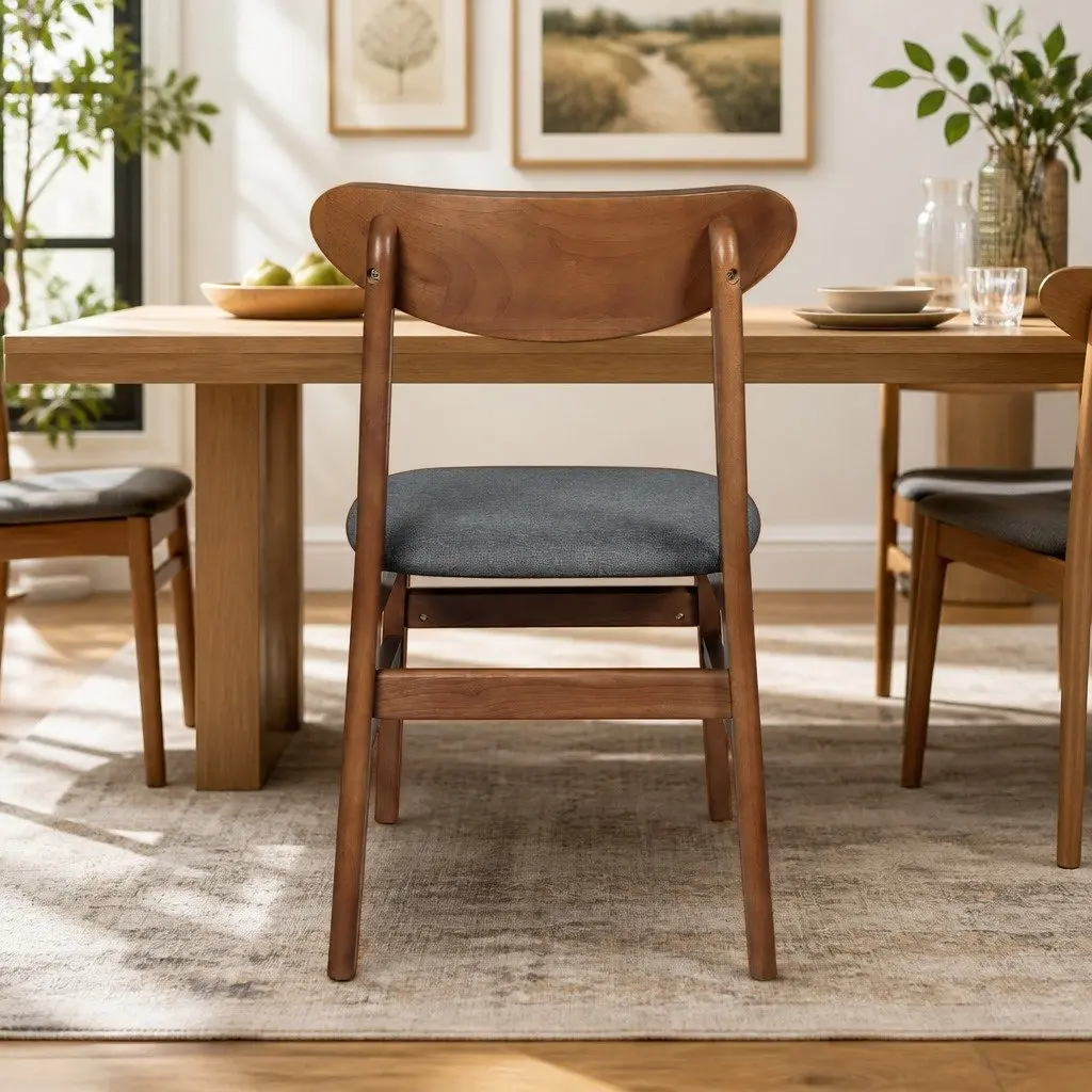 Dining Chairs Kitchen Seating 2 Pack Brown Wooden Frame Linen Fabric Cushion