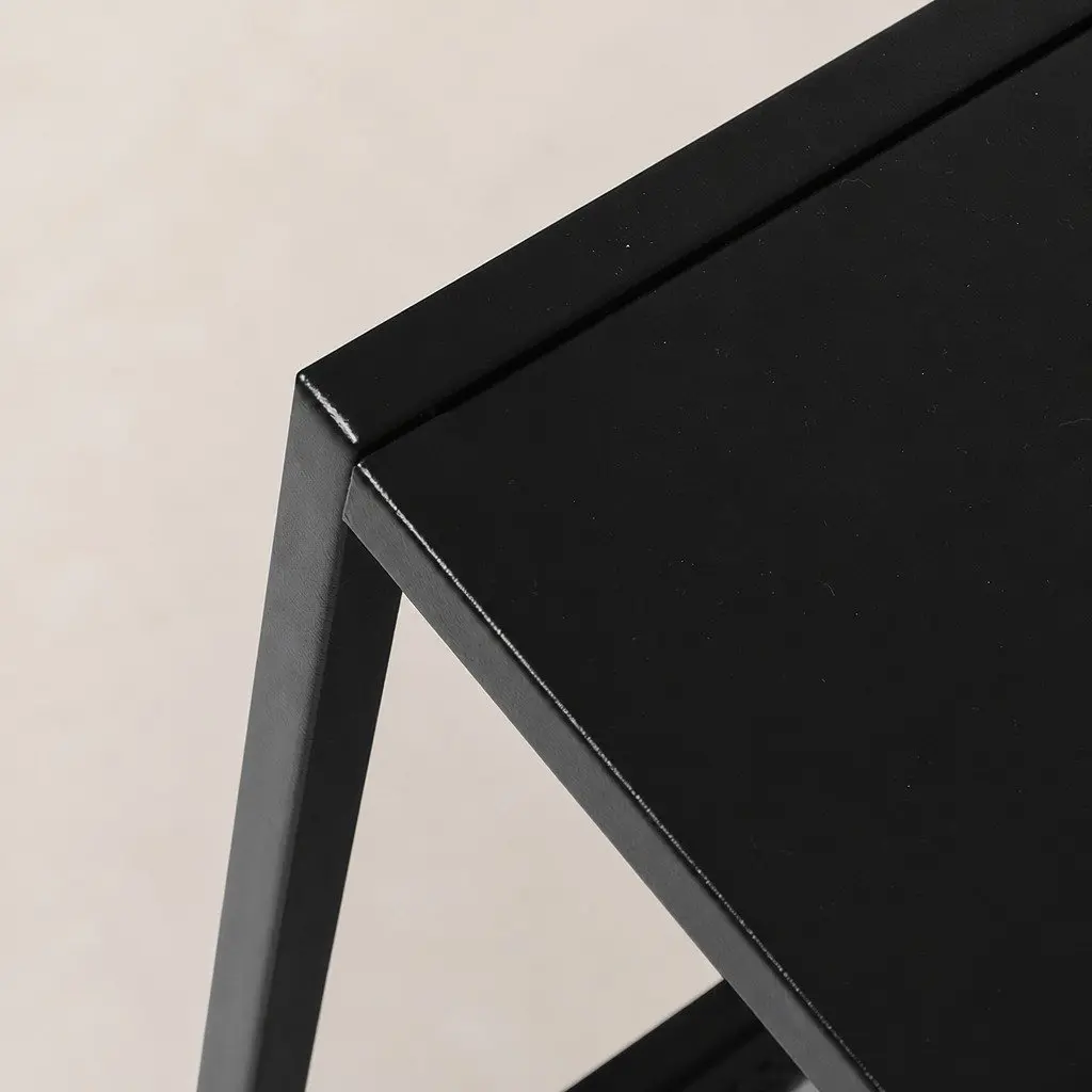 Black Steel Side Table Open Shelves Nightstand Bedroom Lounge End Sofa Storage