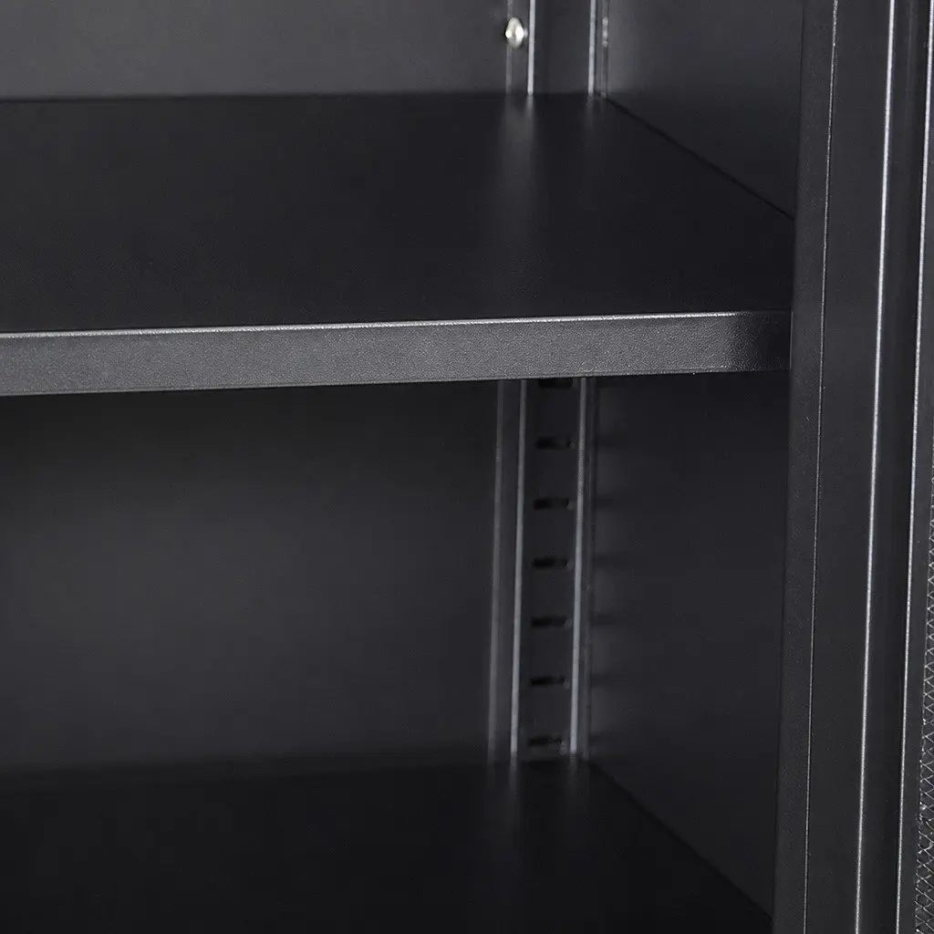 Storage Cabinet Steel Kitchen Black Mesh Doors Adjustable Shelves