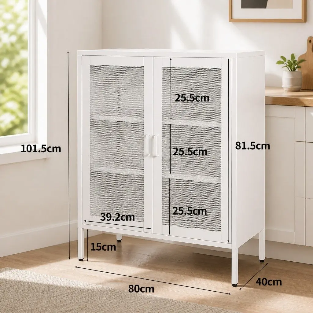 Storage Cabinet Steel Kitchen Pantry Bathroom Cupboard White 80cm W x 40cm D x 101.5cm H