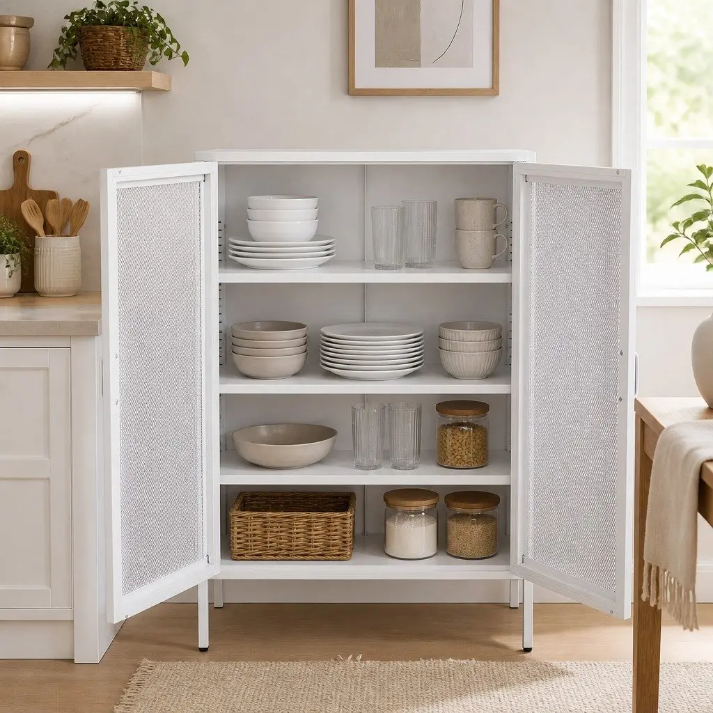Storage Cabinet Steel Kitchen Pantry Bathroom Cupboard White 80cm W x 40cm D x 101.5cm H