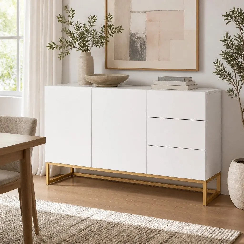 White Sideboard Storage Cabinet Buffet Modern Kitchen Bedroom Furniture Push