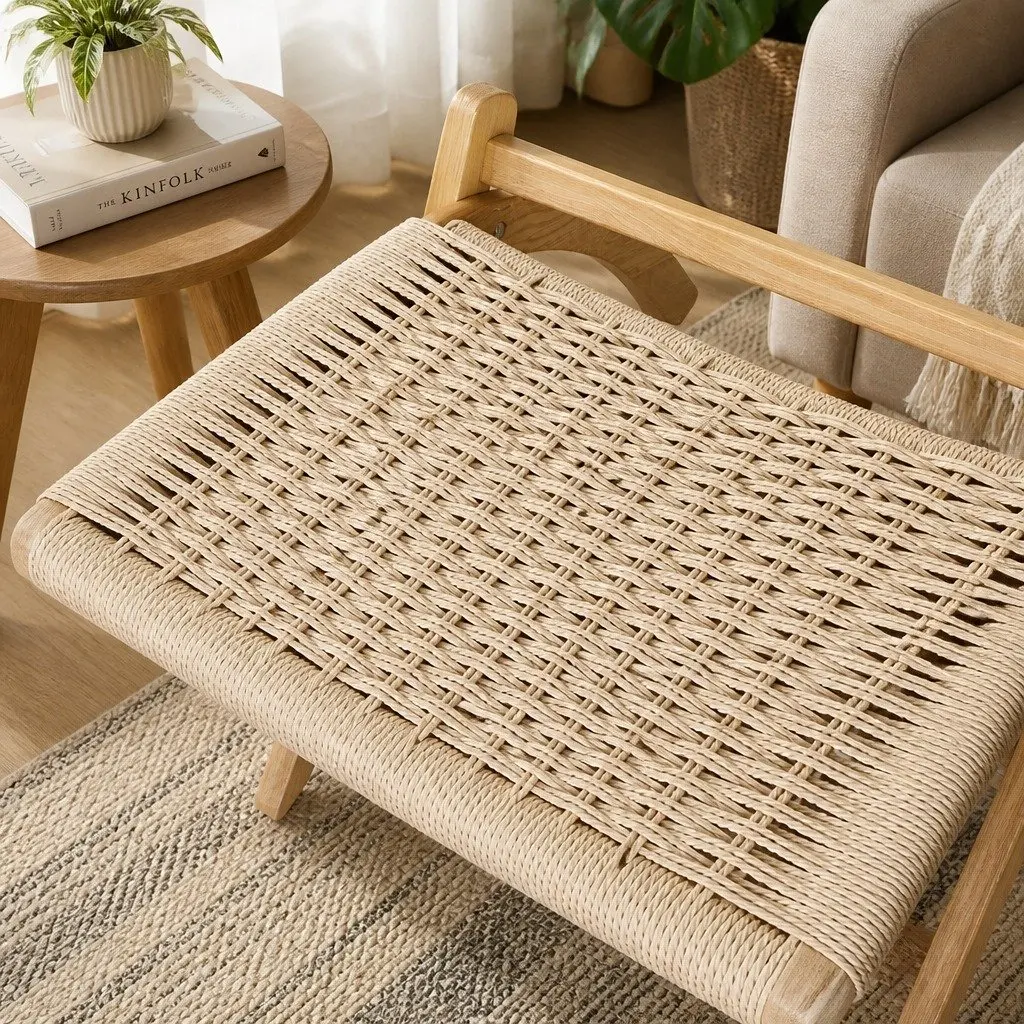 Folding Accent Chair Recliner Natural Wooden Frame Relaxation Seating Set of 2