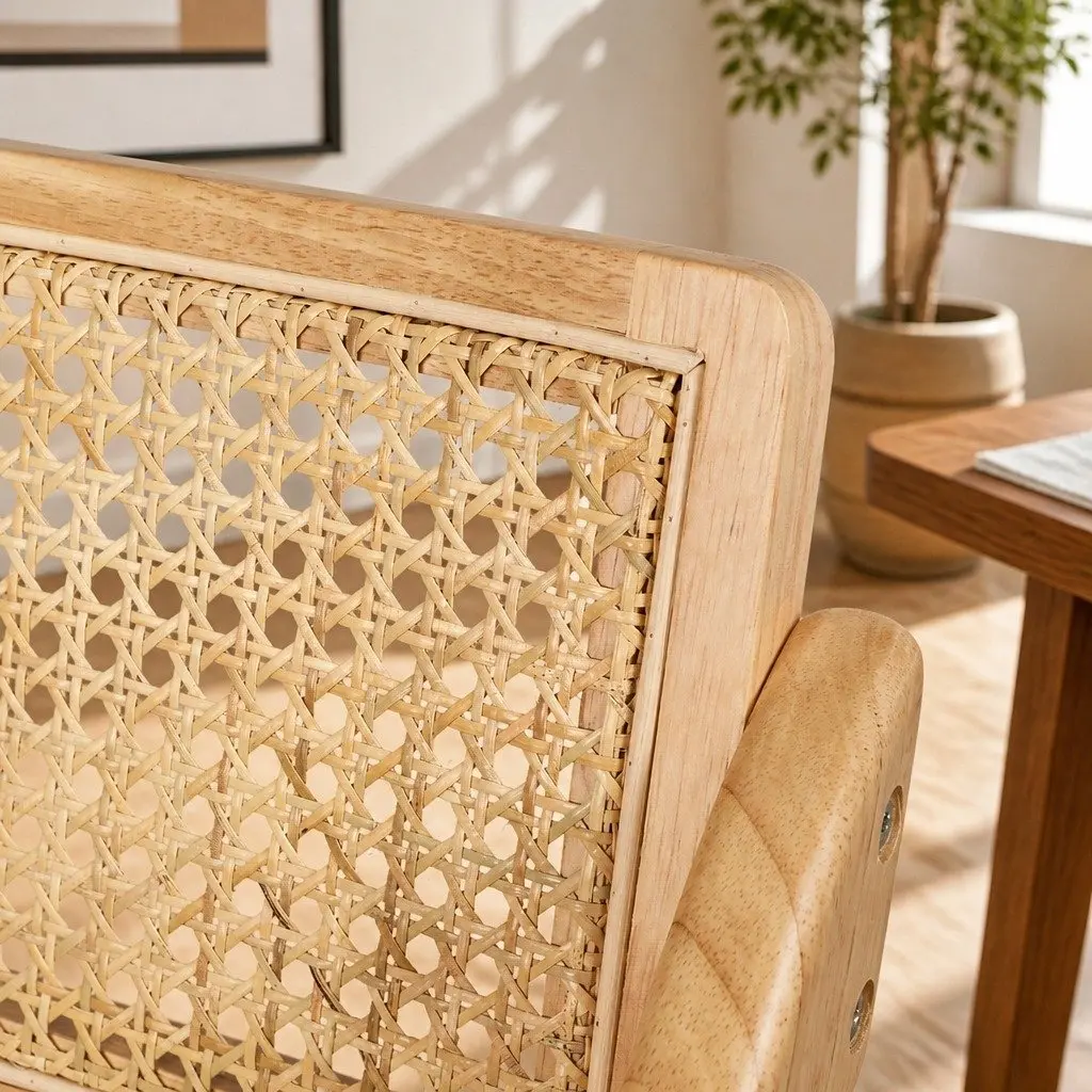 Dining Chairs Set of 6 Foldable Rattan Accent Seating Natural Wood Design