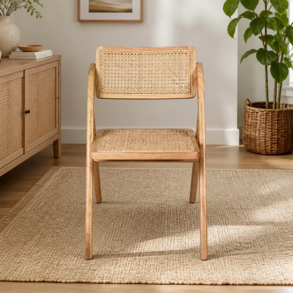 Foldable Dining Chairs Natural Rattan Accent Seating 8 Piece
