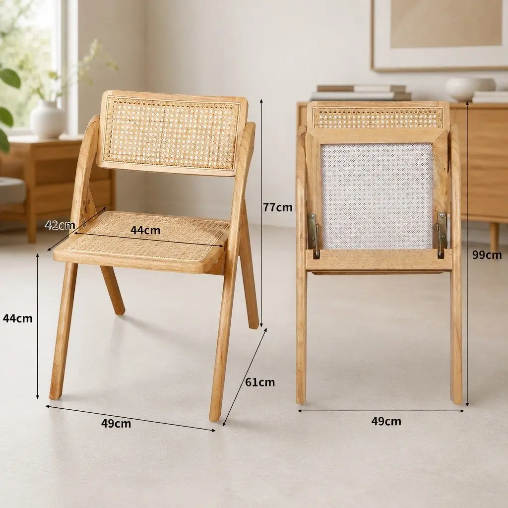Foldable Dining Chairs Natural Rattan Accent Seating 8 Piece