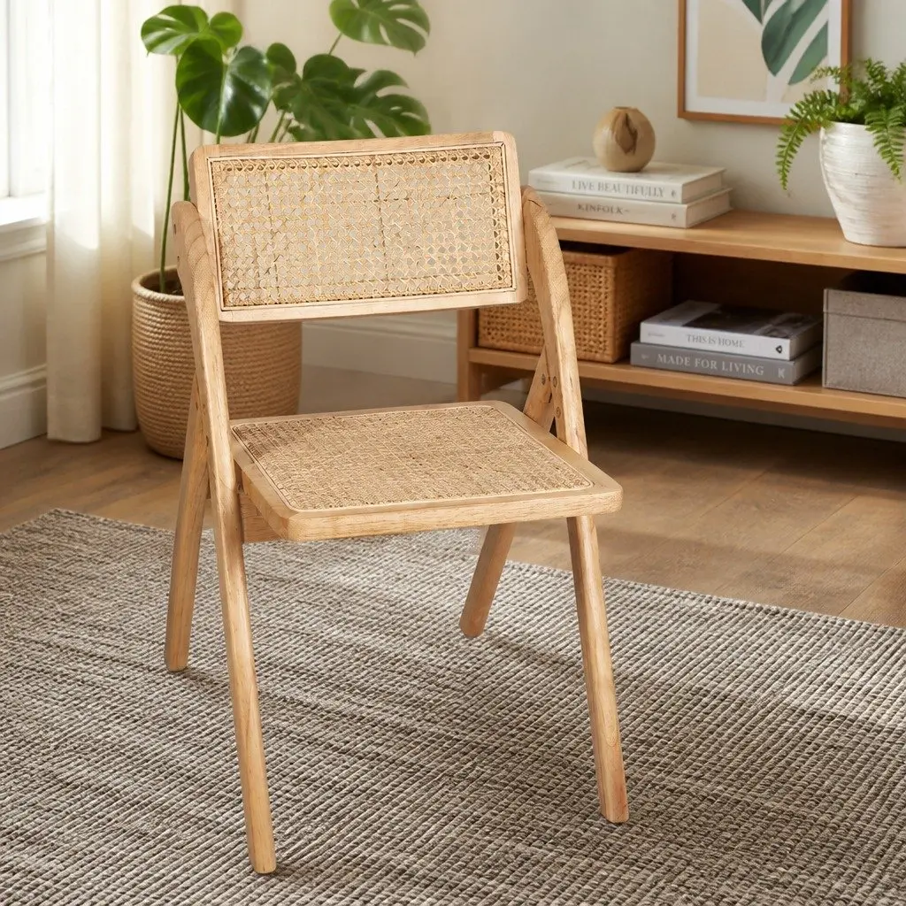 Foldable Dining Chairs Natural Rattan Accent Seating 8 Piece