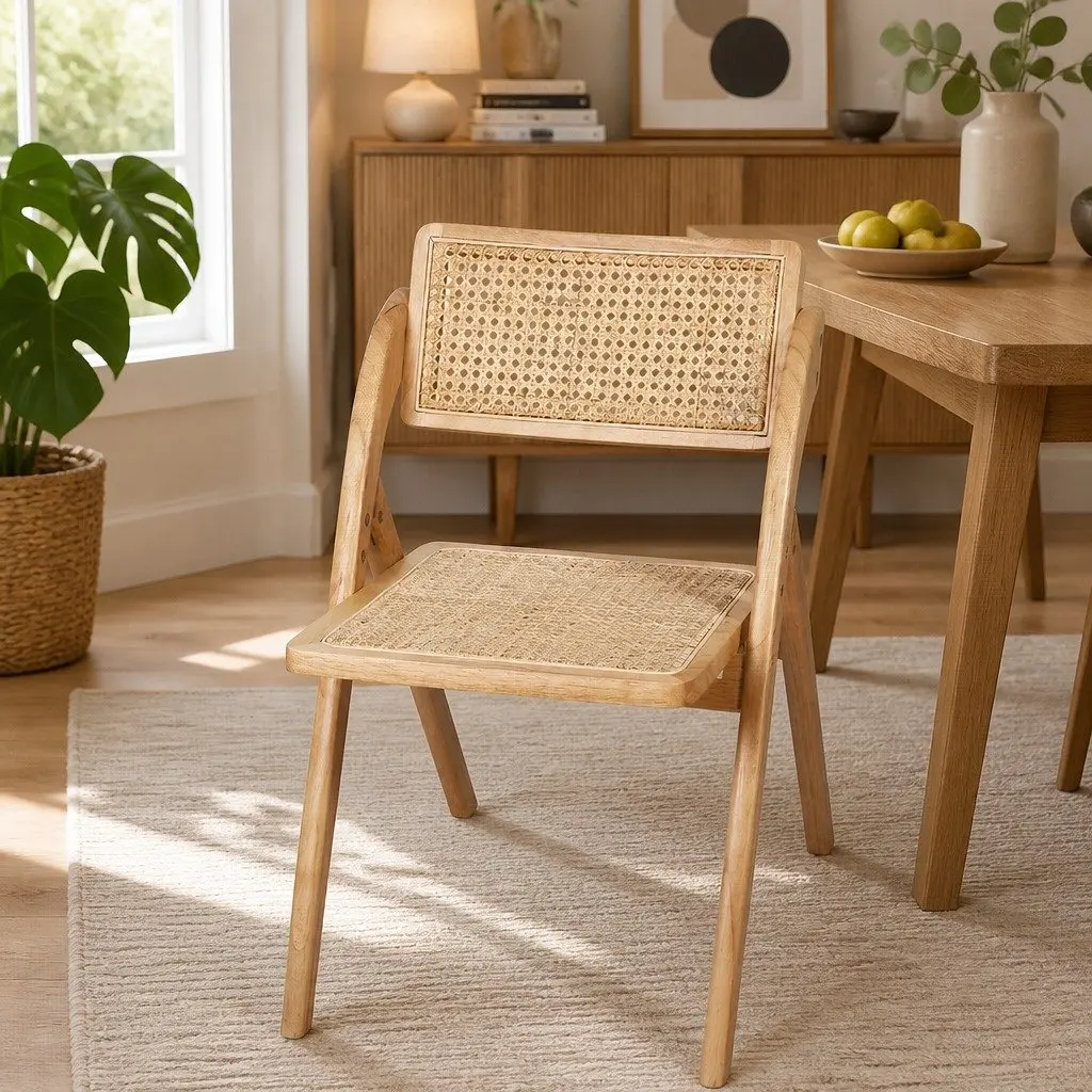 Foldable Dining Chairs Natural Rattan Accent Seating 8 Piece