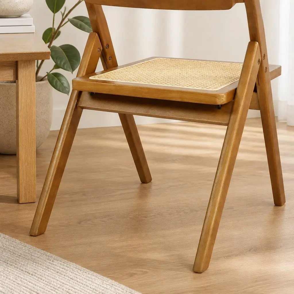 Foldable Dining Chairs Set of 2 Indoor Furniture Walnut Wooden Seat