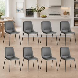 Comfortable Stackable Dining Chairs Set of 8 - Grey Upholstery