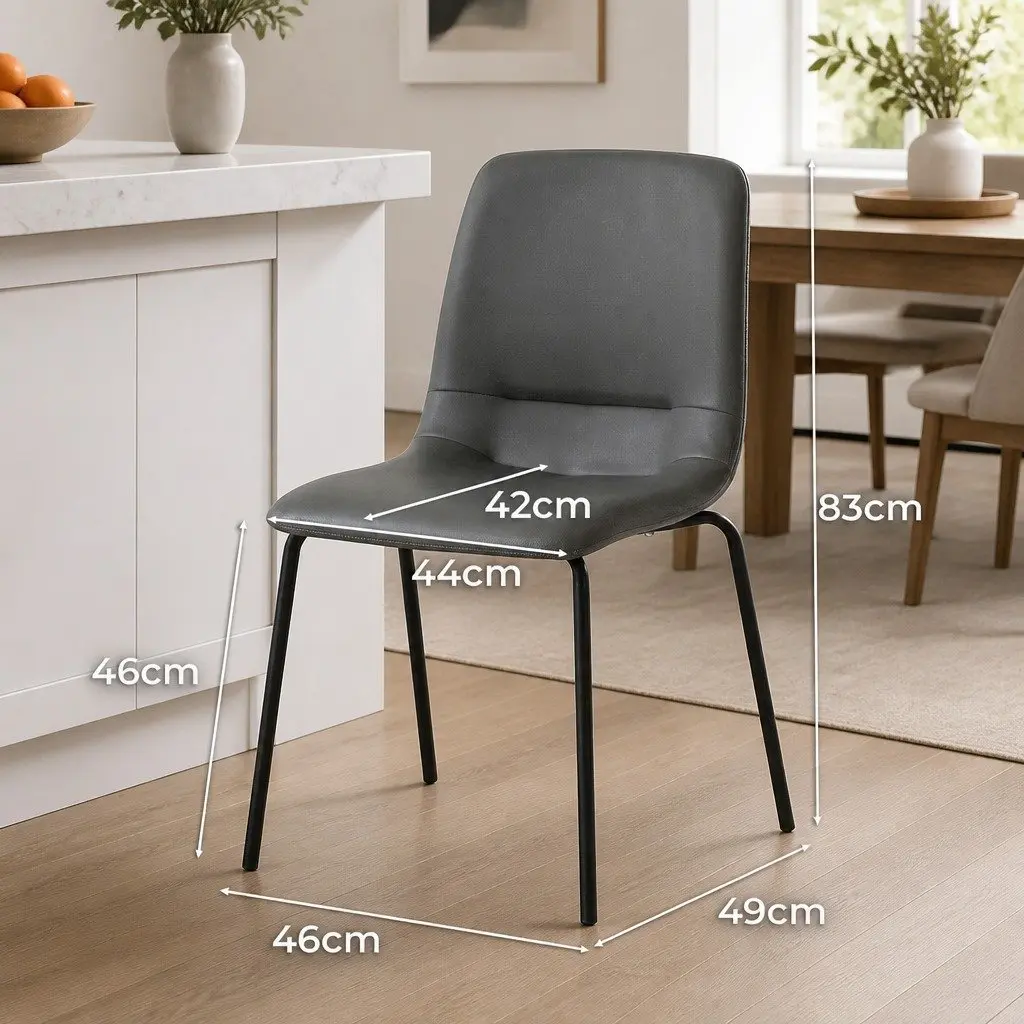 Stackable Dining Chair Kitchen Grey PU Leather Steel Frame High-Density Foam