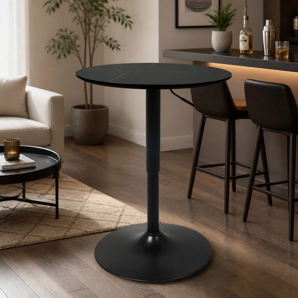 Bar Table Adjustable Height Swivel Stool 60cm Black Indoor