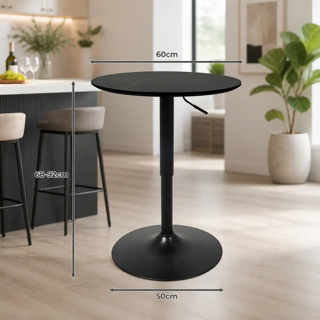 Bar Table Adjustable Height Swivel Stool 60cm Black Indoor