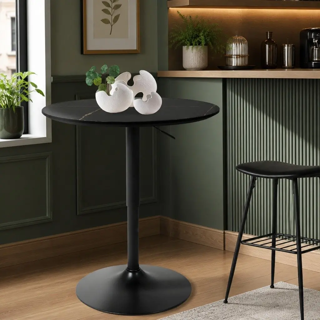 Bar Table Adjustable Height Swivel Stool 60cm Black Indoor