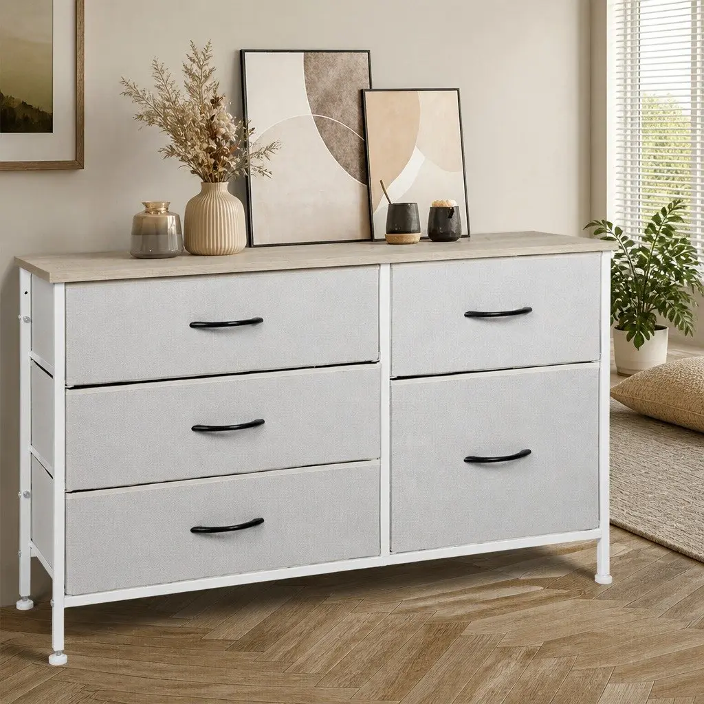 Storage Cabinet Tower Chest Drawers Bedroom Organizer Nightstand Dresser Beige