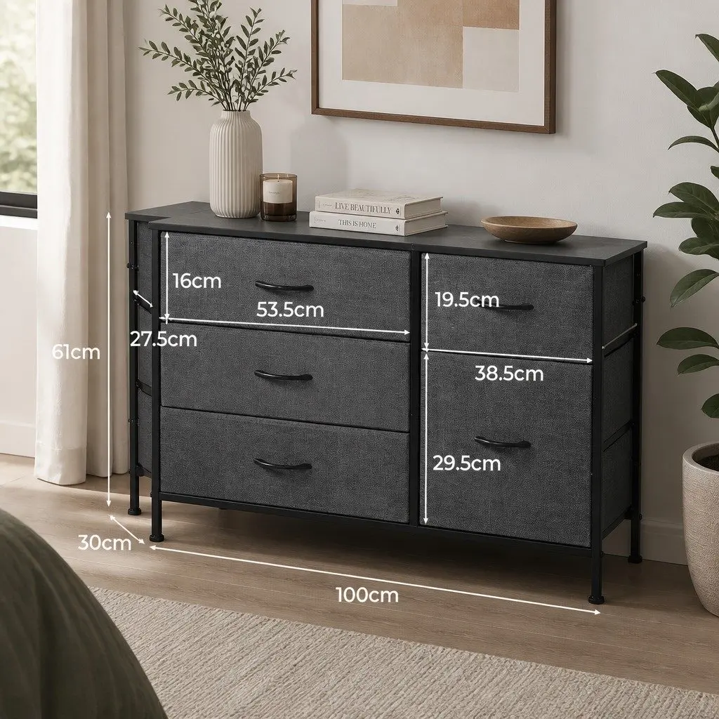 Storage Cabinet Tower Chest of Drawers Nightstand Dresser Organizer 100cm x 30cm x 61cm Dark Grey