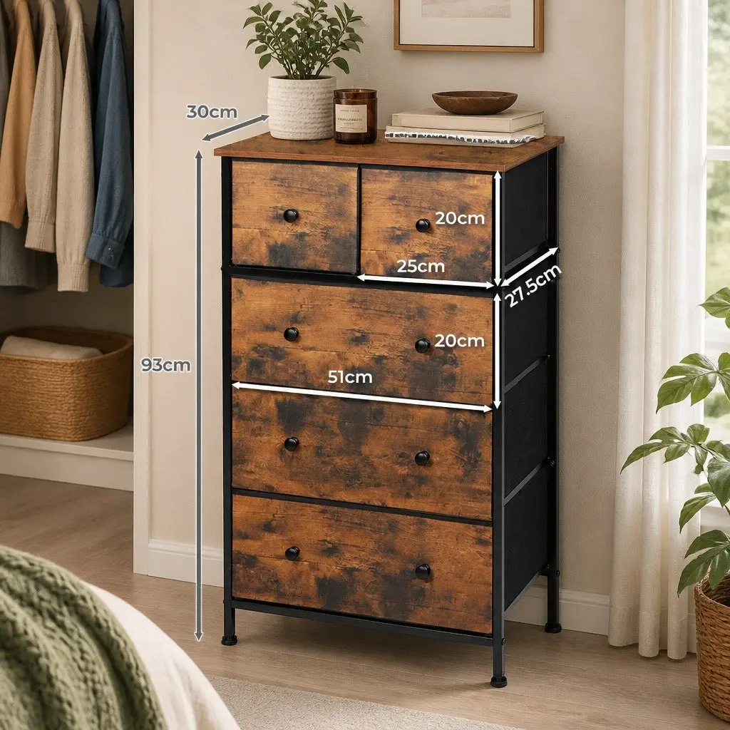 Storage Cabinet Tallboy Dresser Organiser Unit 56cm x 30cm x 93cm Brown