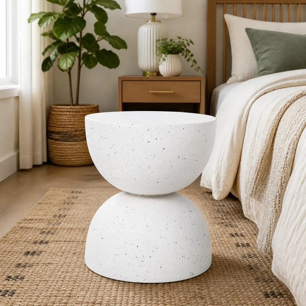 Side Table Round Terrazzo Hourglass Stool 150kg Capacity No Assembly Home