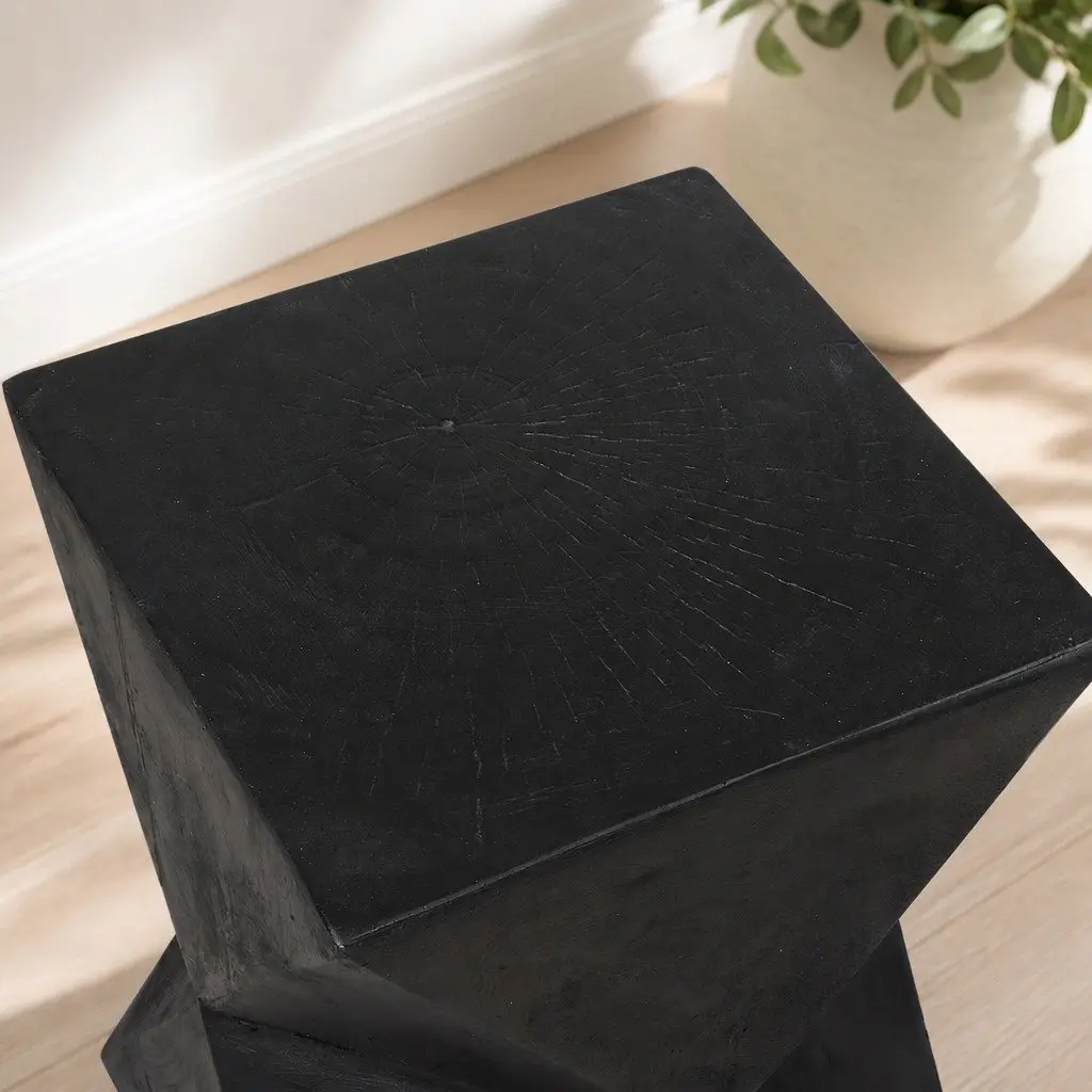 Geometric Side Table Terrazzo Magnesium Cement Nightstand Accent Stool Black 31cm W 31cm D 45cm H
