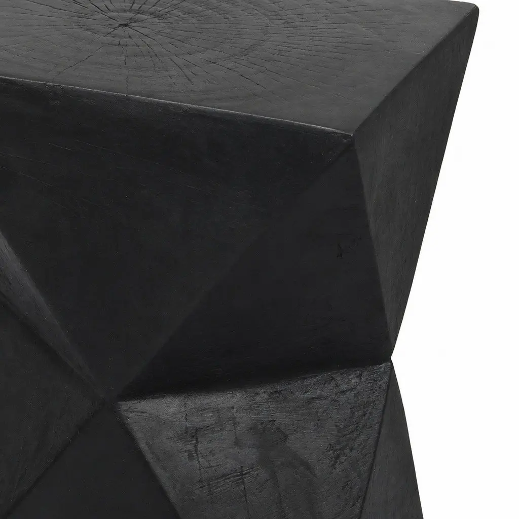 Geometric Side Table Terrazzo Magnesium Cement Nightstand Accent Stool Black 31cm W 31cm D 45cm H