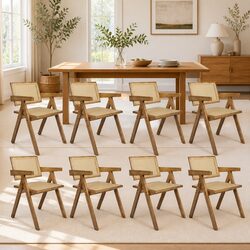 Quality 8-Chair Dining Set with Rattan Weave Design