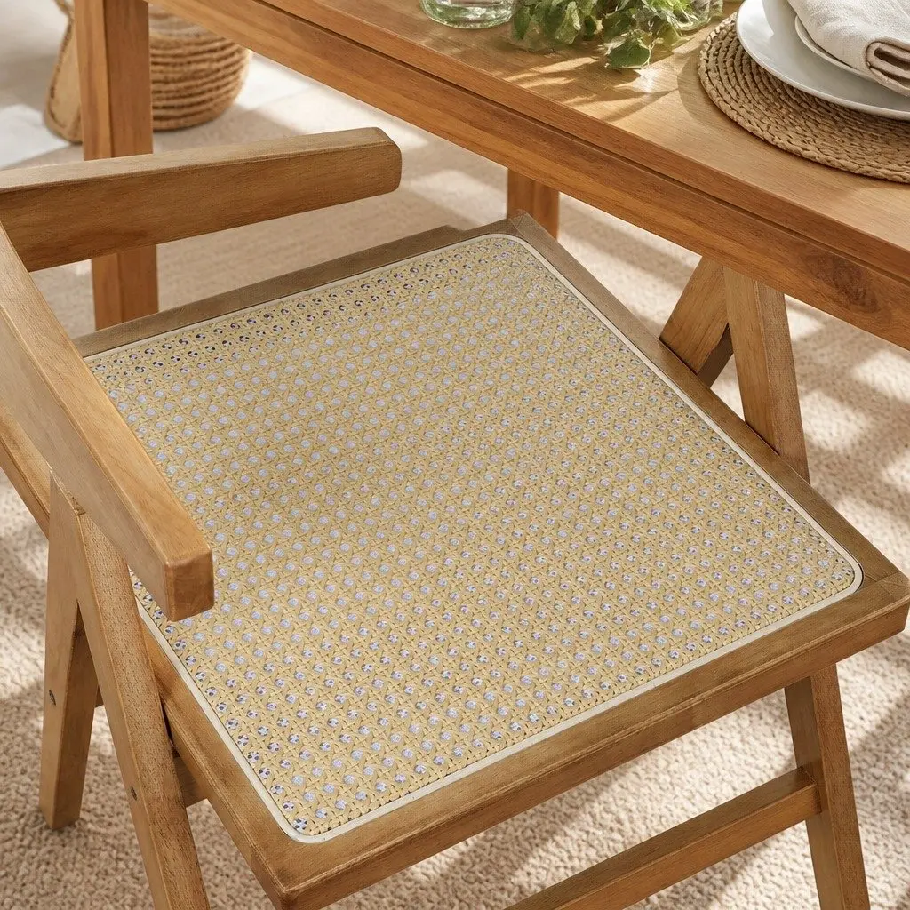 Dining Chair Set 8x Solid Wood Rattan Weave Natural Armrest Kitchen Furniture