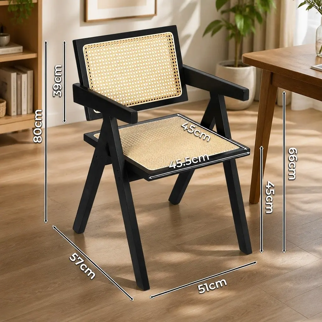 Wicker Armchair Dining Chair Black Rattan Backrest Lounge Seat Set