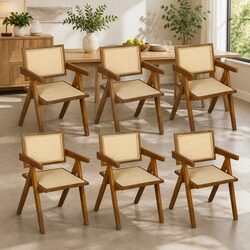 Comfortable Walnut Rattan Chair for Family Meals