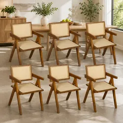 Comfortable Walnut Rattan Chair for Family Meals