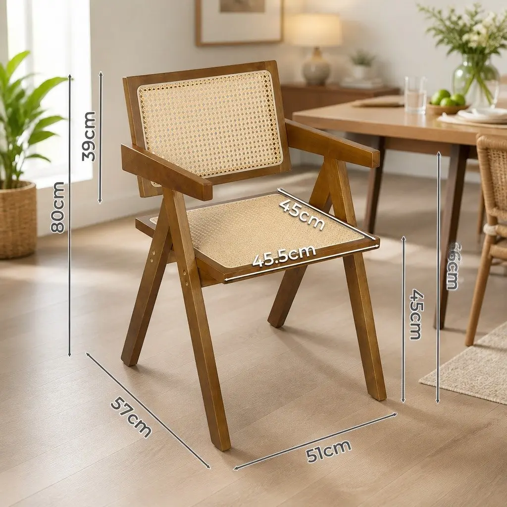Walnut Rattan Chair for Family Meals