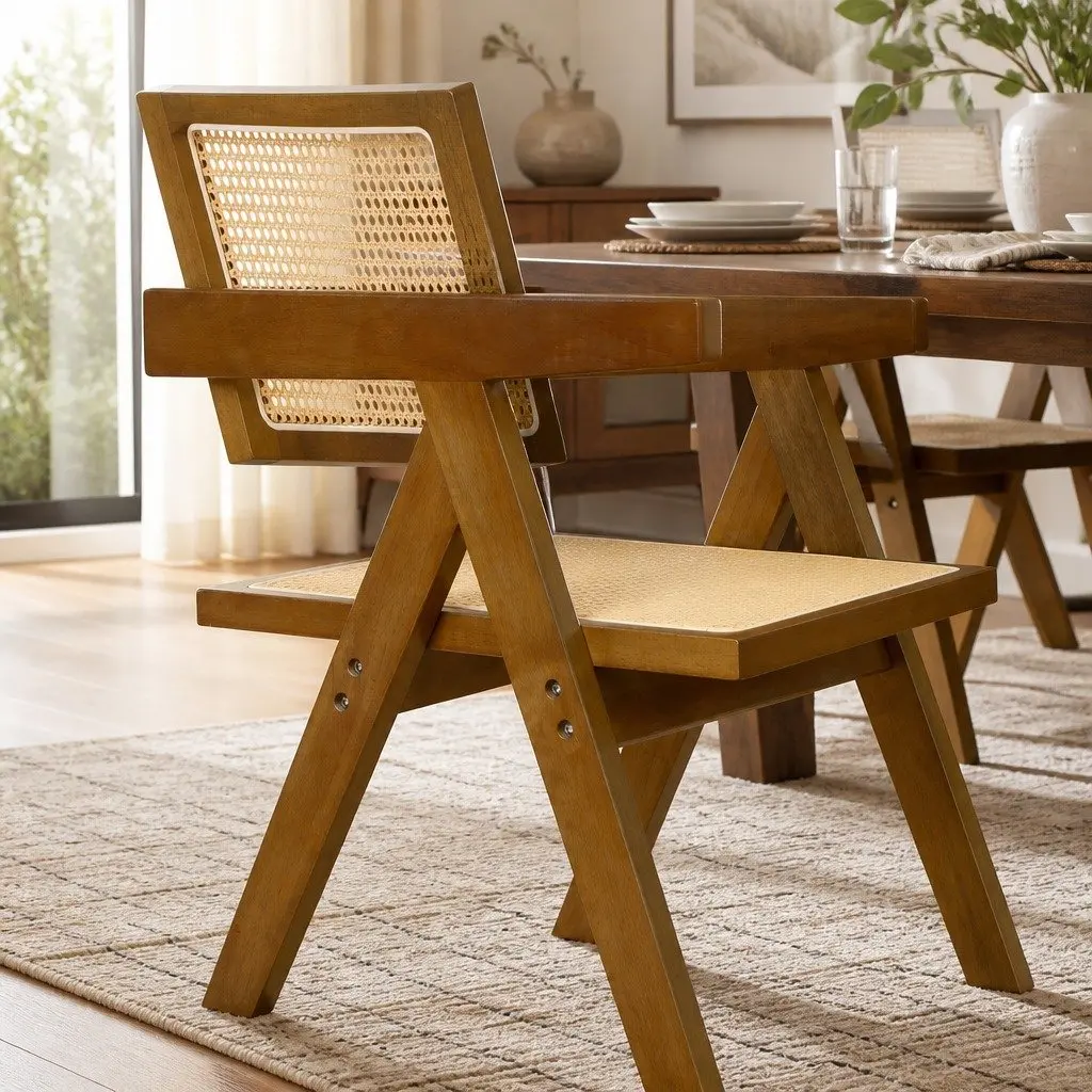 Walnut Rattan Chair for Family Meals