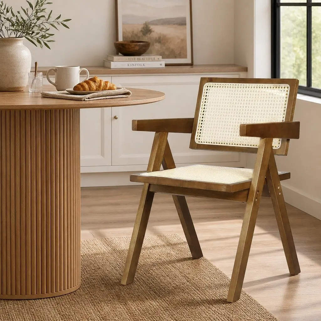 Walnut Rattan Chair for Family Meals