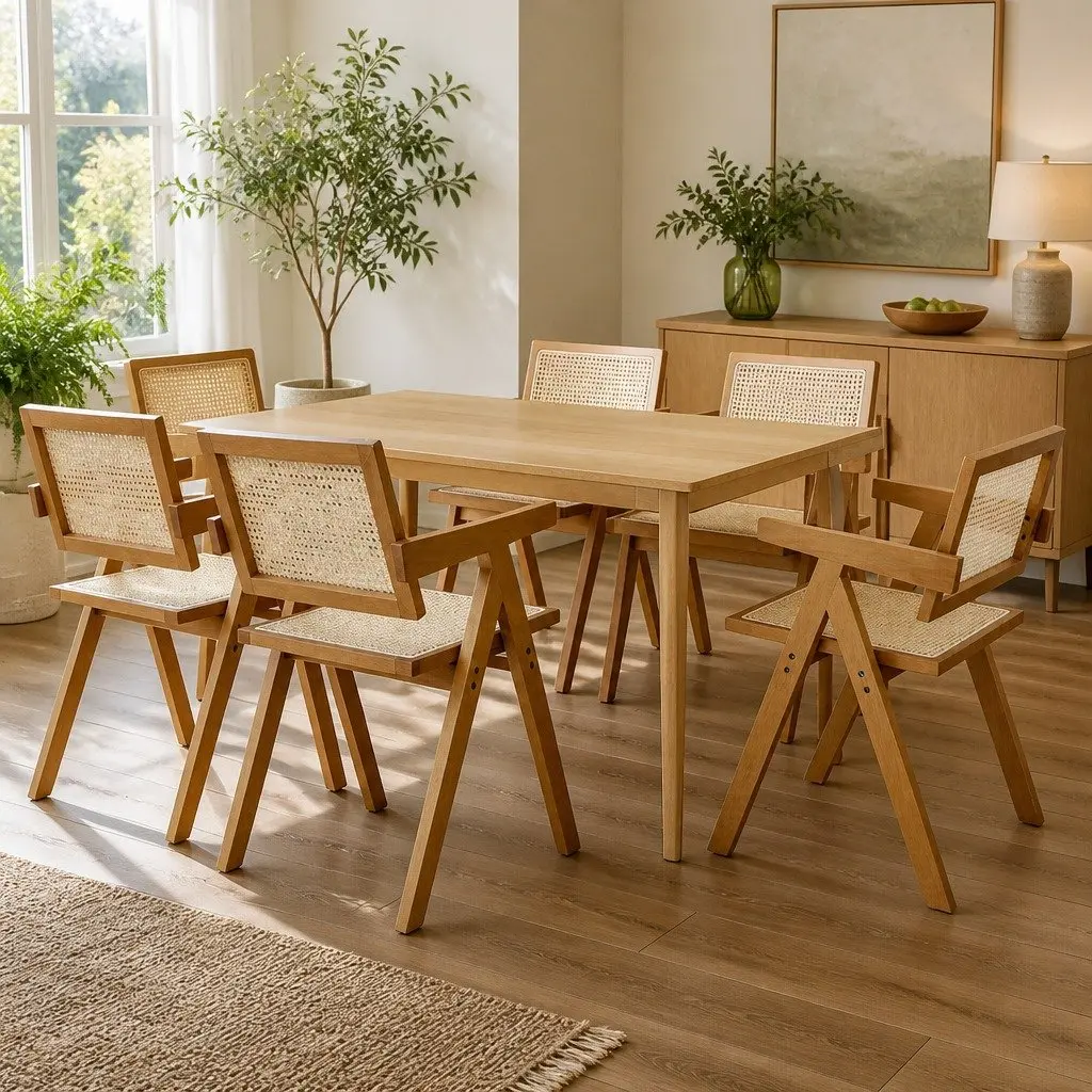 Walnut Rattan Chair for Family Meals