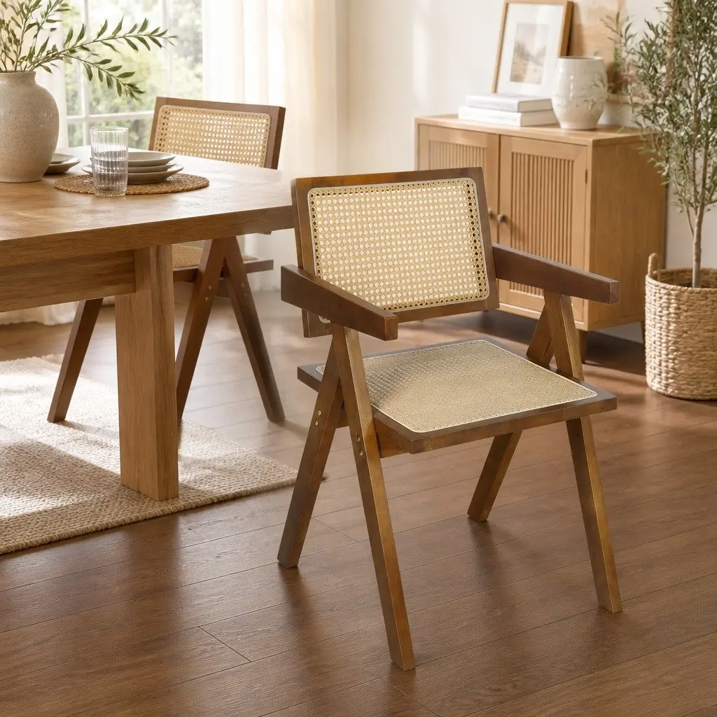 Walnut Rattan Chair for Family Meals