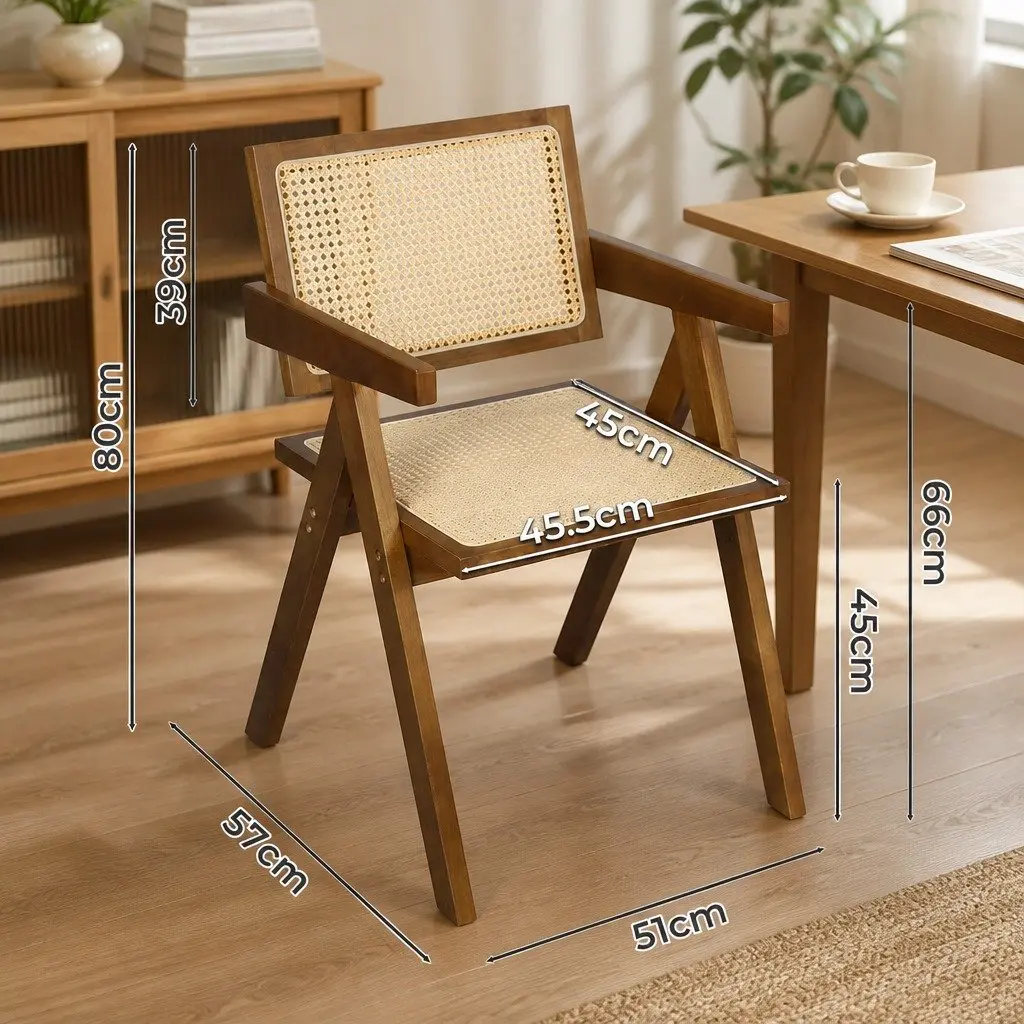 Dining Chair Armchair Rattan Seat 51cm W x 57cm D x 80cm H Walnut Natural Black Indoor Furniture