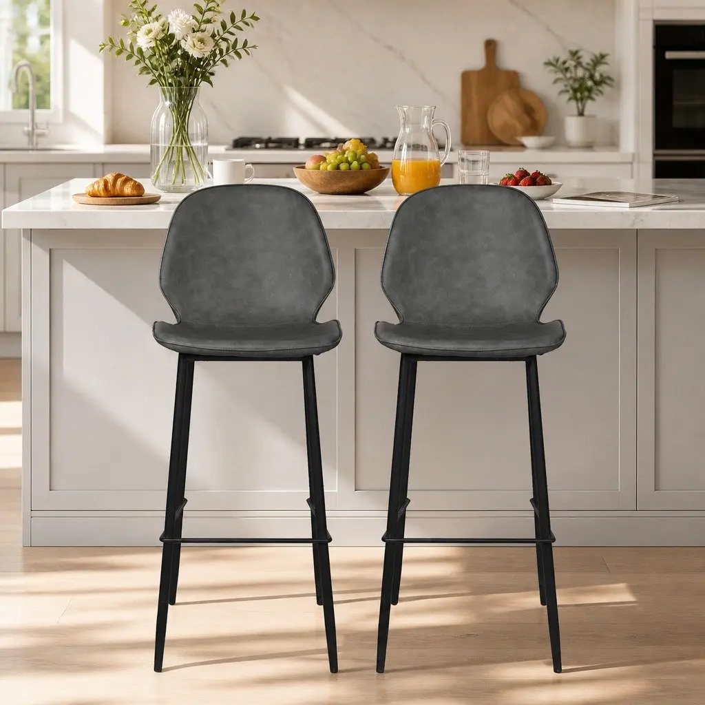 Bar Stools Counter Height Grey Seat Kitchen Island Dining Chair Set 2